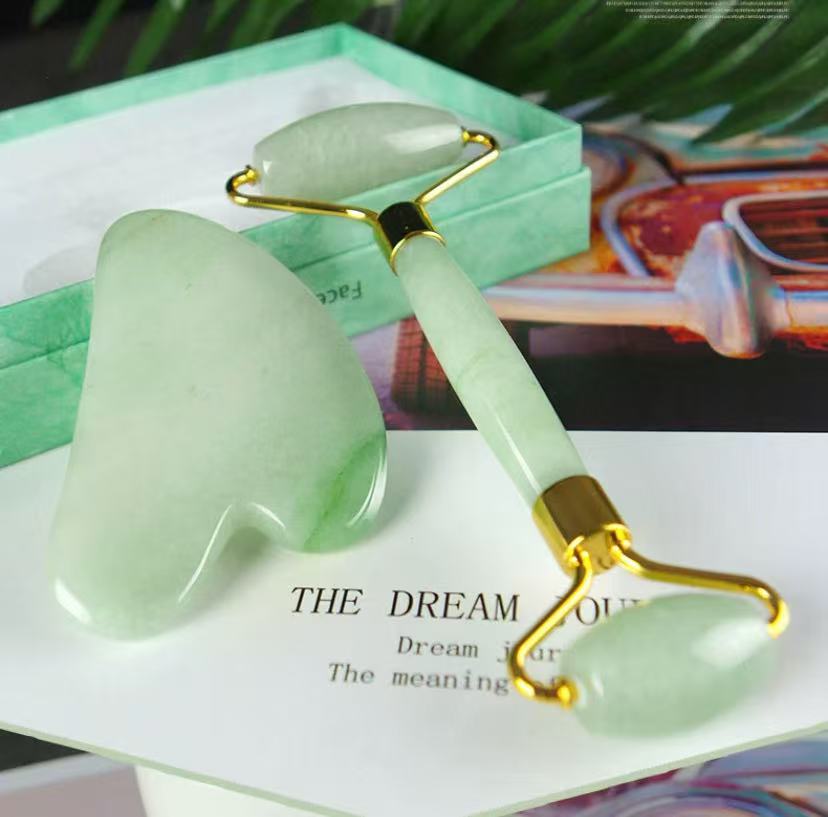 Jade Facial Roller and Gua Sha Kit